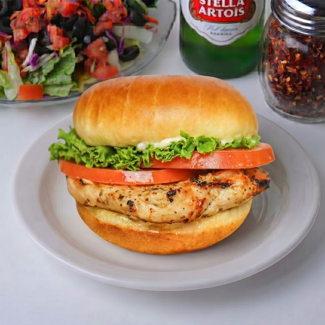 Bacon and Cheddar Cheese Chicken Sandwich.