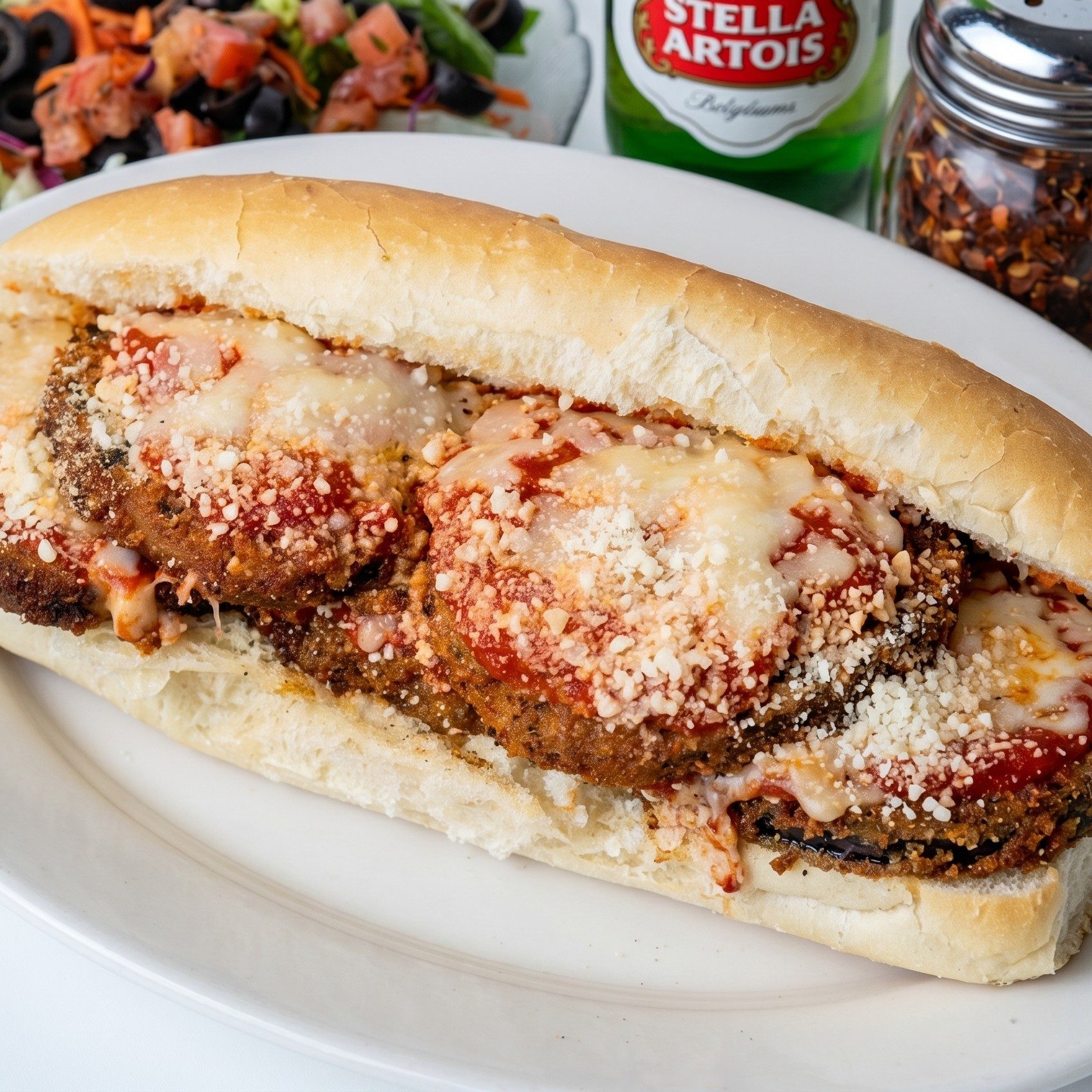 Eggplant Parmigiana Italian Sandwich.