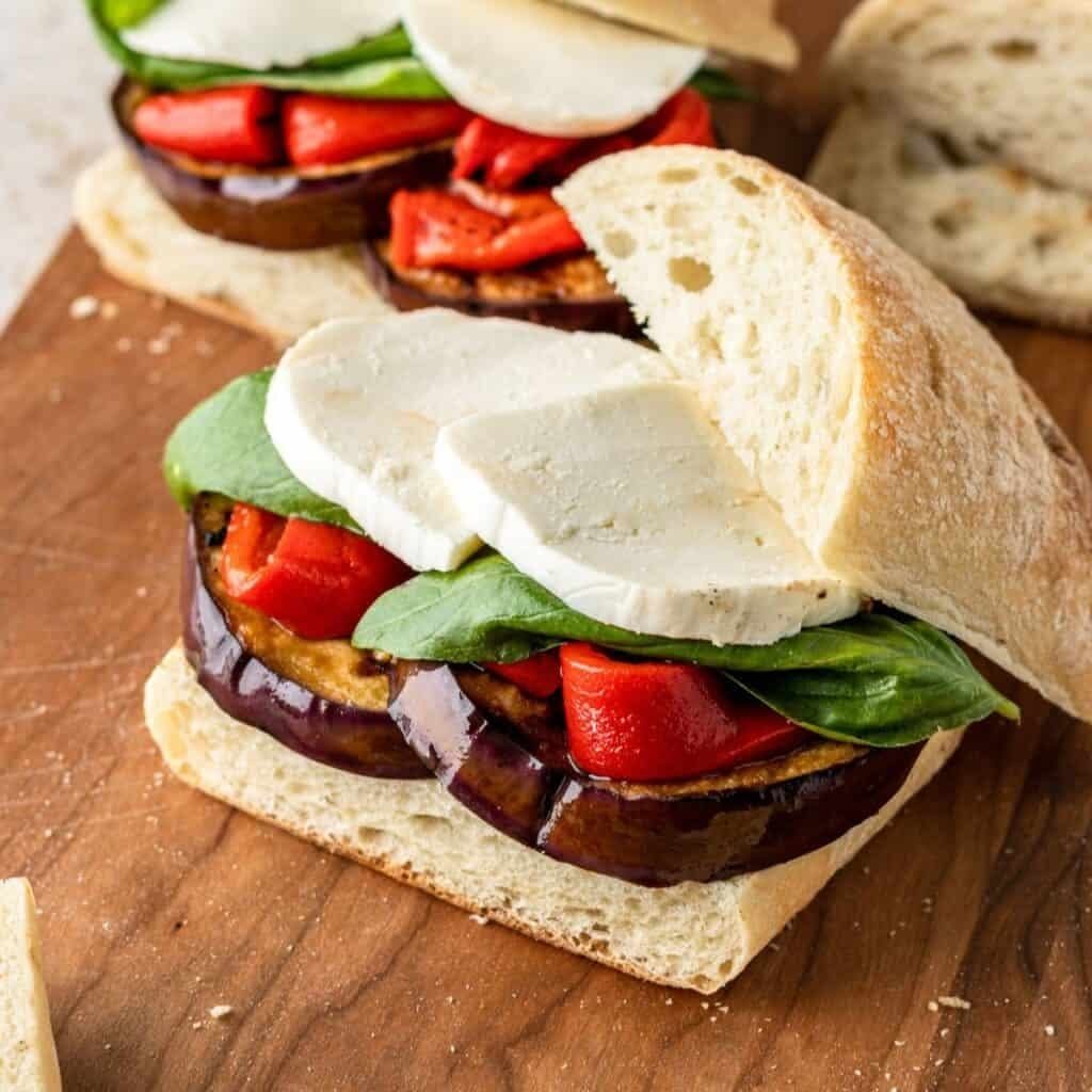 32. Eggplant, Mozzarella and Roasted Peppers Sub.