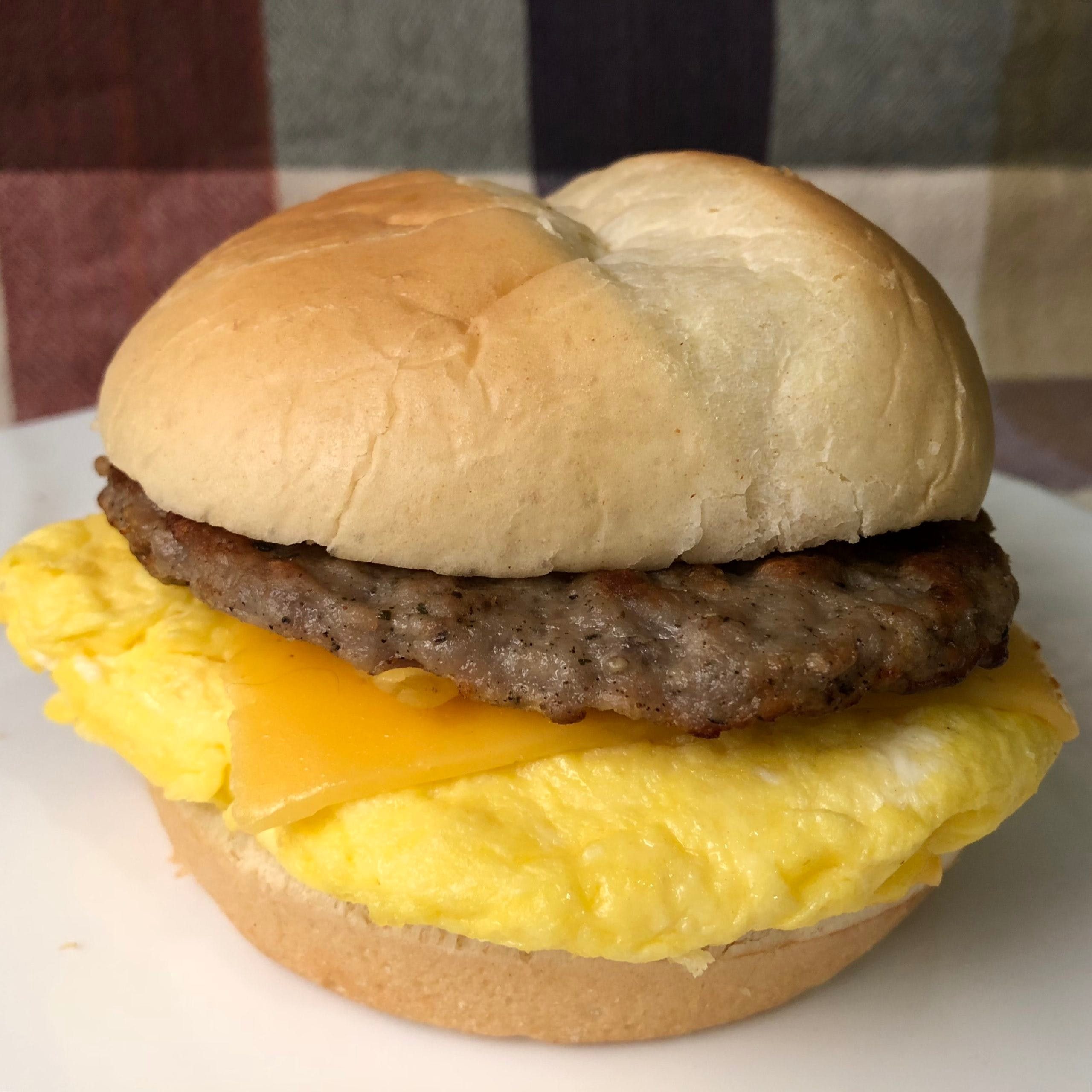 Sausage with 2 Eggs and Cheese Sandwich.